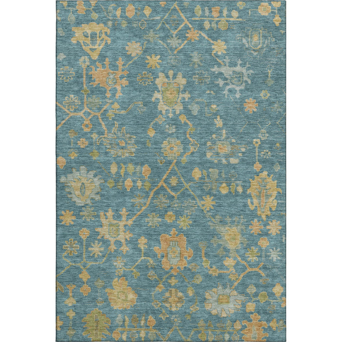10' X 14' Floral Washable Area Rug With UV Protection (708457) - Teal / Gold / Blue