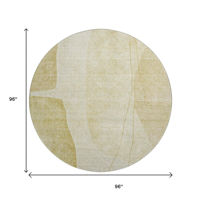 8' Abstract Washable Round Rug With UV Protection (656570) - Gold / Beige