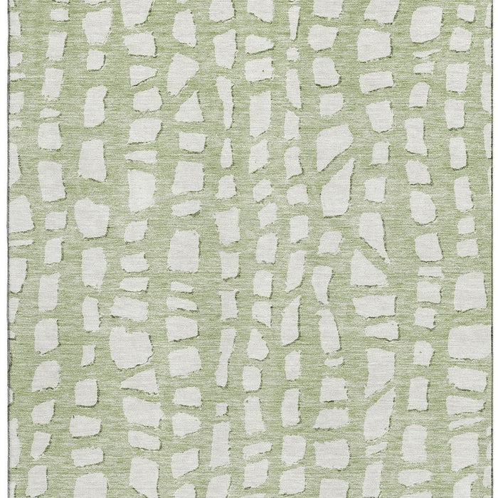 8' X 10' Cobblestone Washable Area Rug With UV Protection - Artichoke Green And Ivory