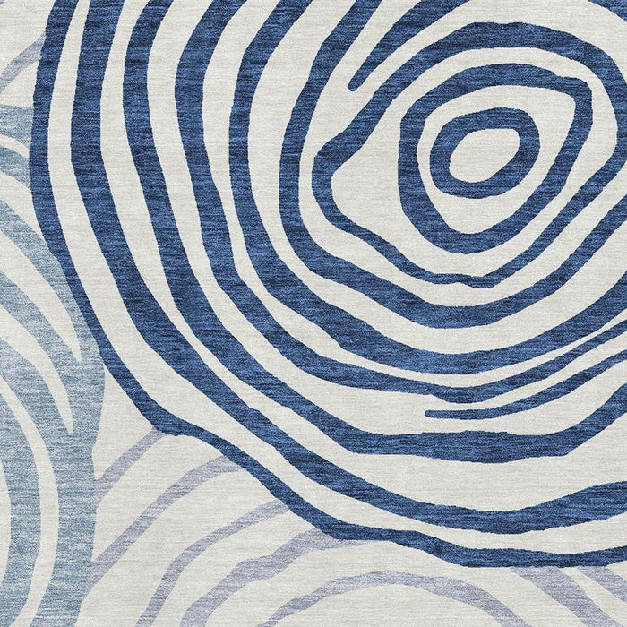 10' X 14' Abstract Polyester Washable Area Rug With UV Protection - Blue And Ivory