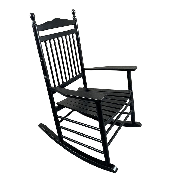 Giga wooden balcony porch adult rocking chair with curved armrests and slatted back for outdoor relaxation.