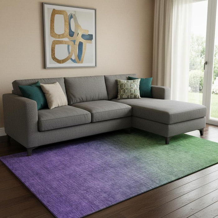 9' X 12' Ombre Washable Area Rug With UV Protection (650379) - Green / Purple