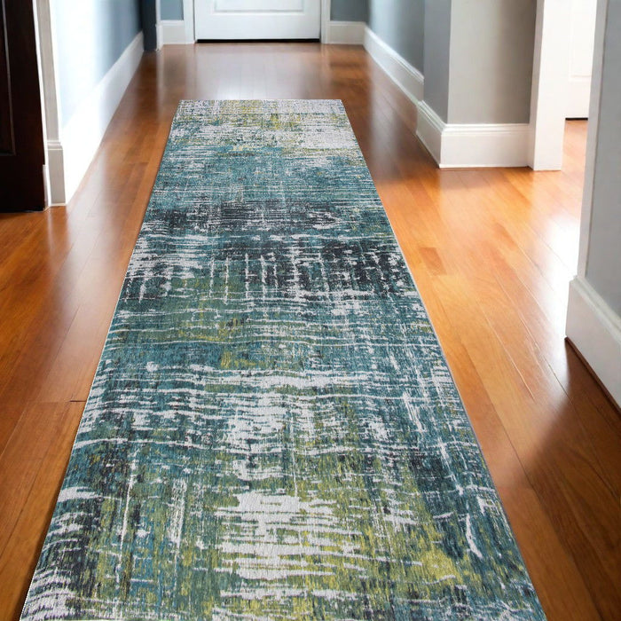 10' Abstract Non Skid Area Rug - Blue And Green