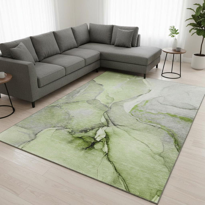 8' X 10' Abstract Washable Area Rug With UV Protection (646826) - Green / Gray / Ivory