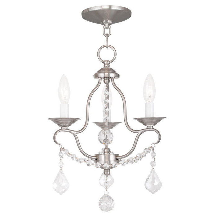 17" Three Light Metal Dimmable Chandelier With Shades - Nickel
