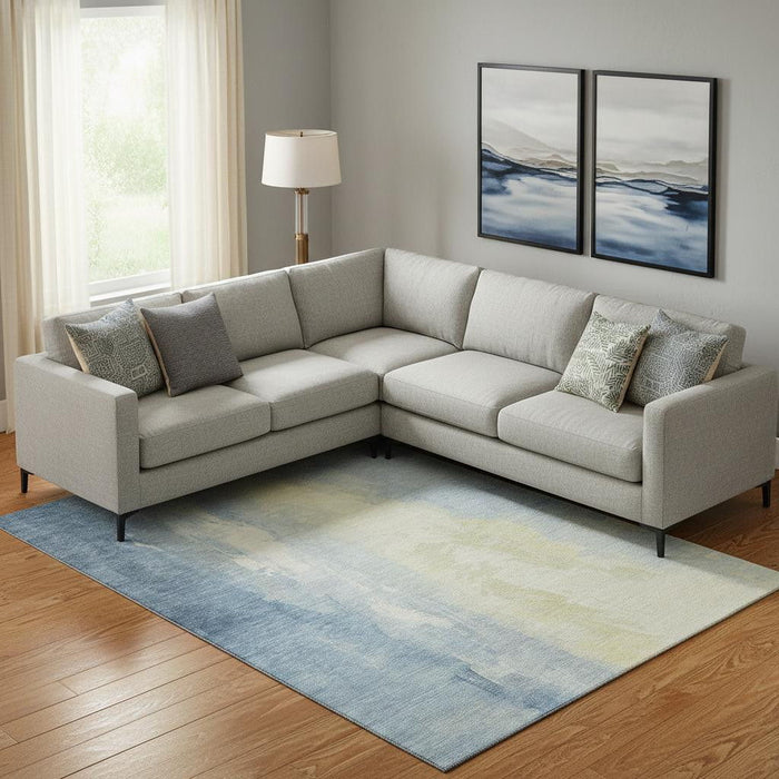 10' X 14' Abstract Washable Area Rug With UV Protection (705527) - Denim Blue / Beige