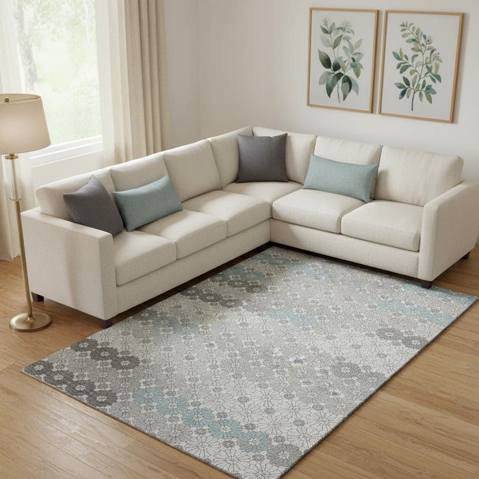 10' X 14' Geometric Washable Area Rug With UV Protection (696884) - Silver / Gray / Blue