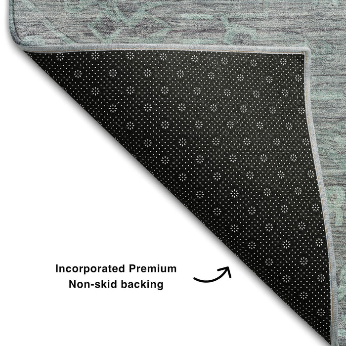 10' X 14' Medallion Washable Area Rug With UV Protection (684648) - Teal / Gray