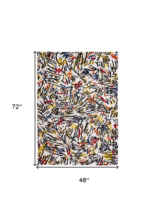 4' x 6' Abstract Non Skid 100% PET Area Rug - White