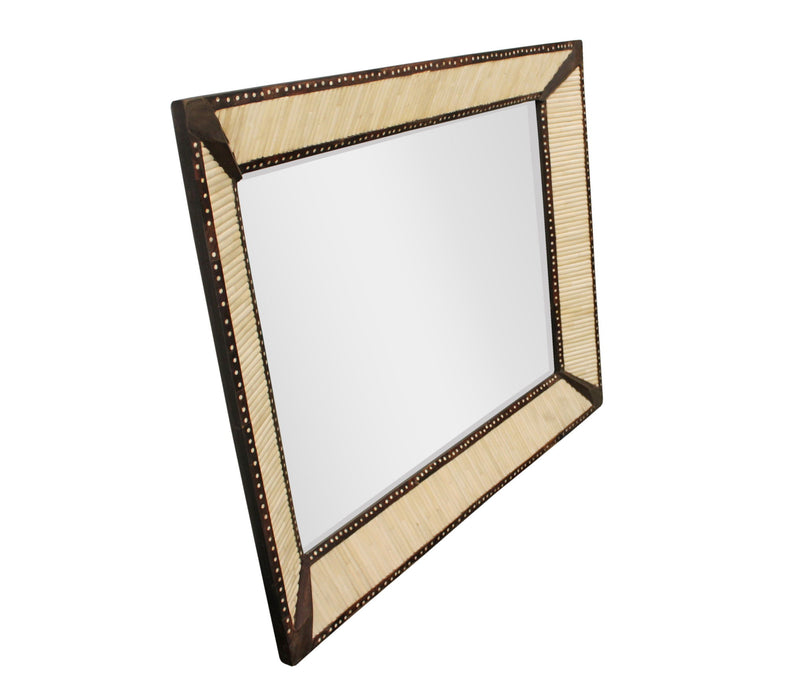 30" Metal And Bone Inlay Framed Accent Mirror - Brown / Natural