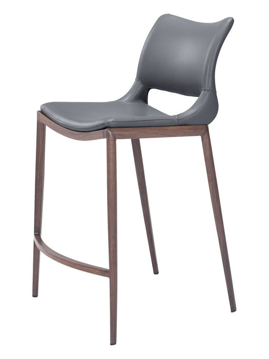 25" Faux Leather And Steel Low Back Counter Height Bar Chairs (Set of 2) - Dark Gray / Brown