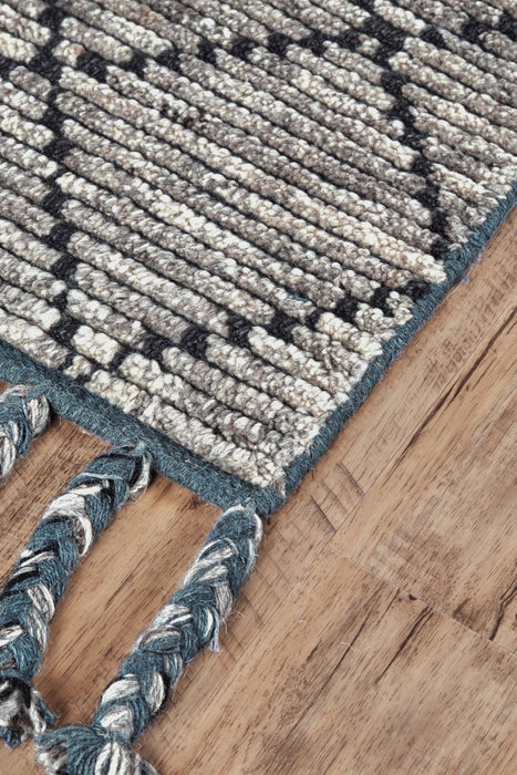 9' X 13' Wool Geometric Hand Knotted Area Rug (744415) - Taupe / Blue / White