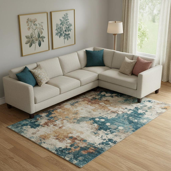 10' X 14' Abstract Washable Area Rug With UV Protection (710346) - Beige / Copper / Blue
