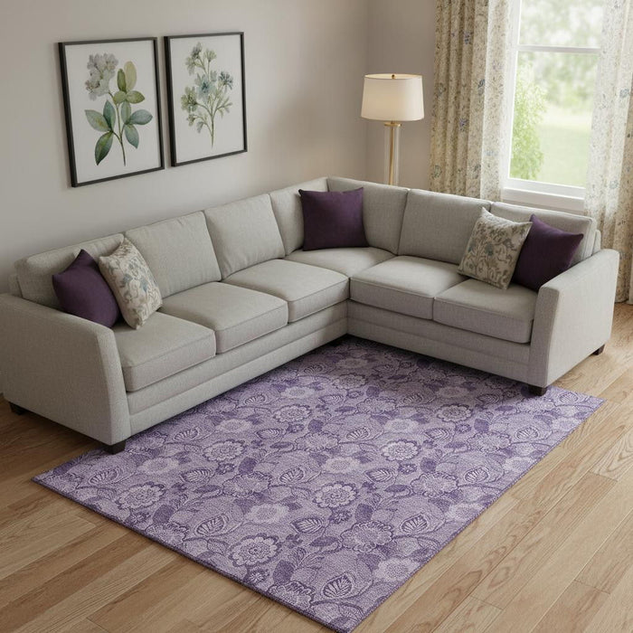 10' X 14' Floral Washable Area Rug With UV Protection (708802) - Plum / Purple