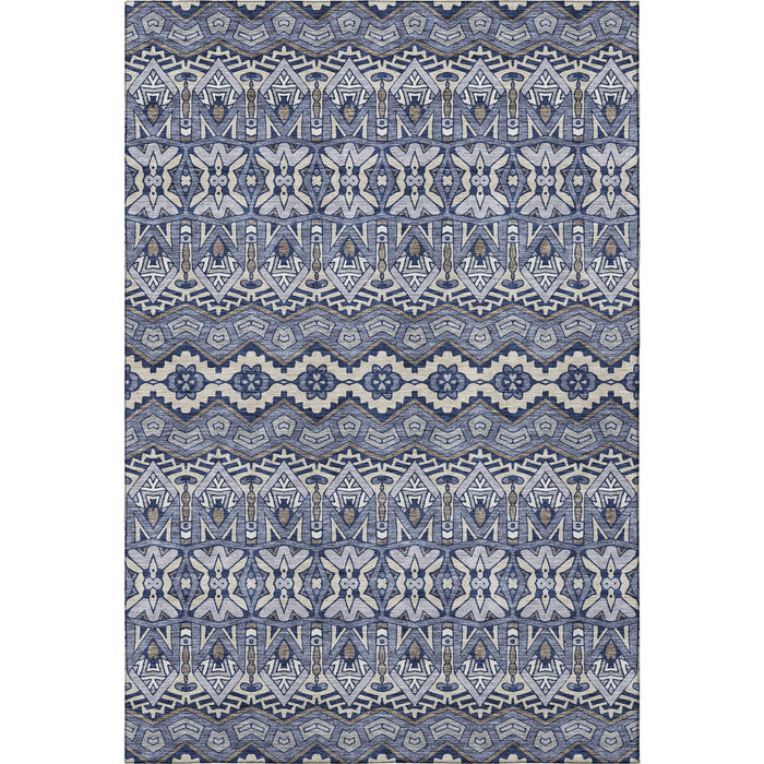 10' X 14' Moroccan Washable Area Rug With UV Protection (672266) - Denim Blue / Silver