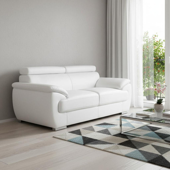 Faux Leather Love Seat - White / Silver