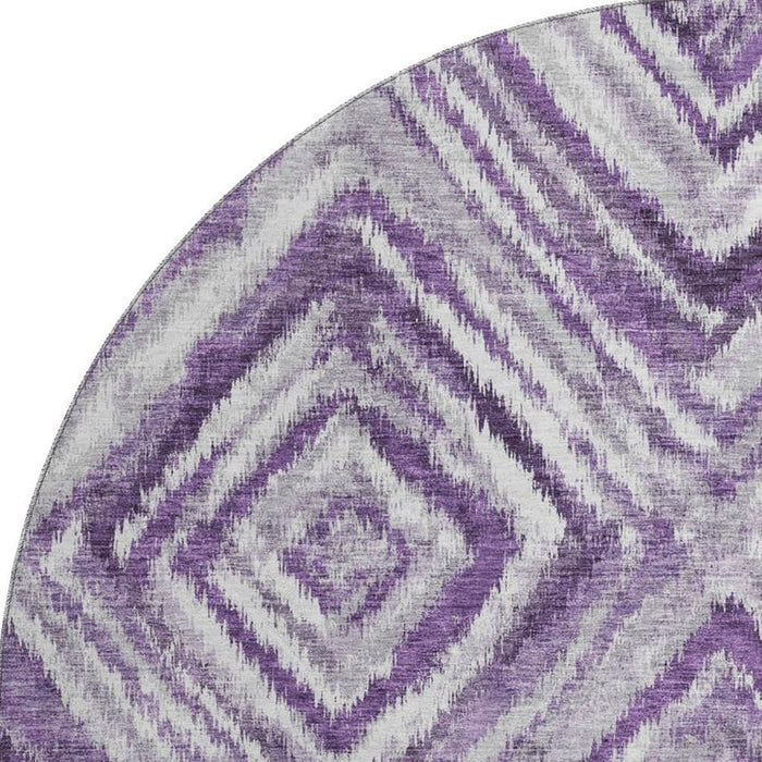8' Geometric Washable Round Rug With UV Protection - Purple