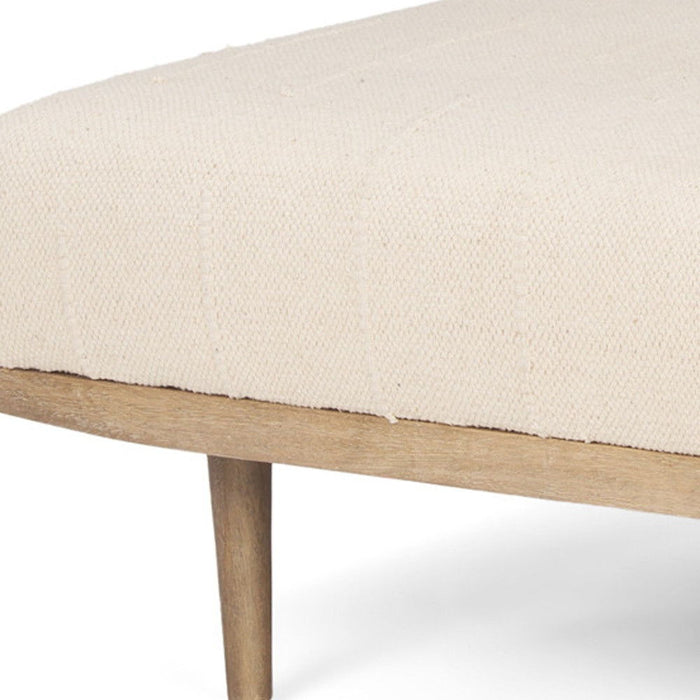 Solid Wood Fabric Ottoman - Beige / Brown