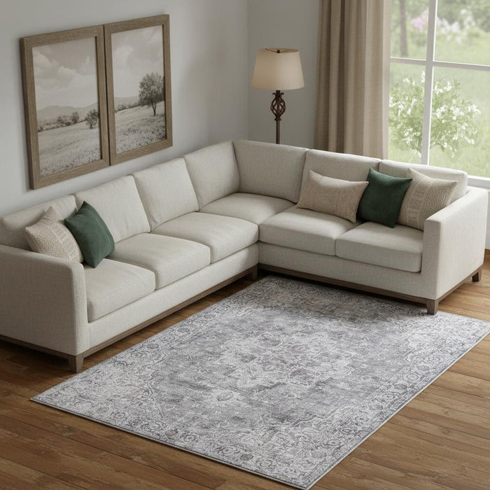 10' X 14' Floral Distressed Area Rug (573757) - Gray