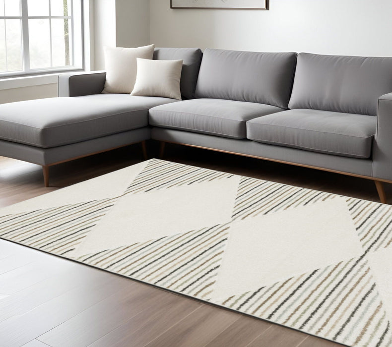 8' x 11' Geometric Power Loom Stain Resistant Area Rug - Beige Gray Sage Green Pale Blue Brown And Charcoal