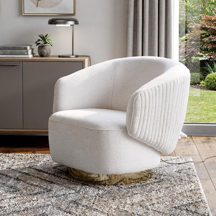 Cotton Blend Swivel Lounge Chair - White / Gold
