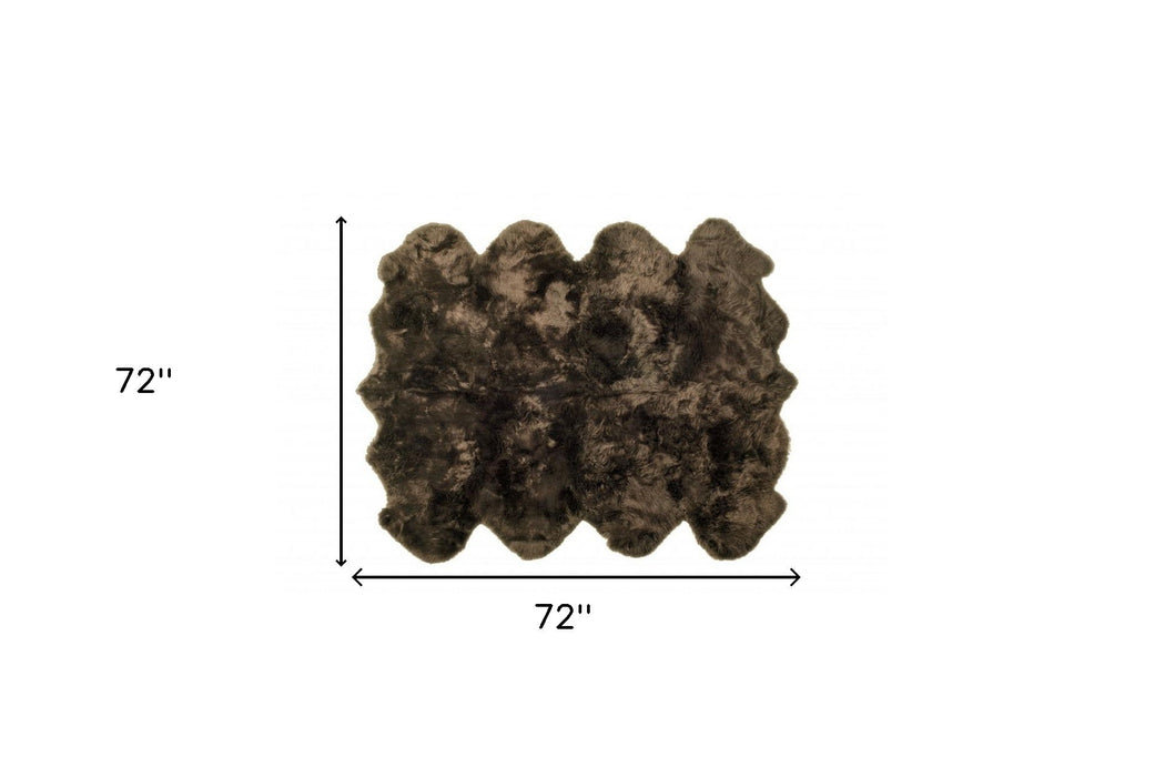 6' x 6' Wool Sheepskin Handmade Area Rug - Chocolate