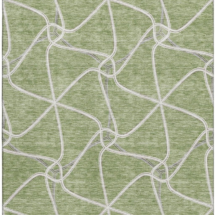 10' X 14' Geometric Washable Area Rug With UV Protection (675348) - Artichoke Green / Ivory