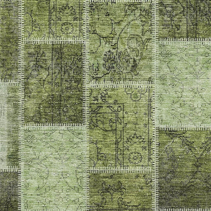 8' X 10' Patchwork Washable Area Rug With UV Protection - Olive Green And Gray