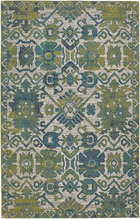 10' x 13' Oriental Power Loom Area Rug - Blue And Green