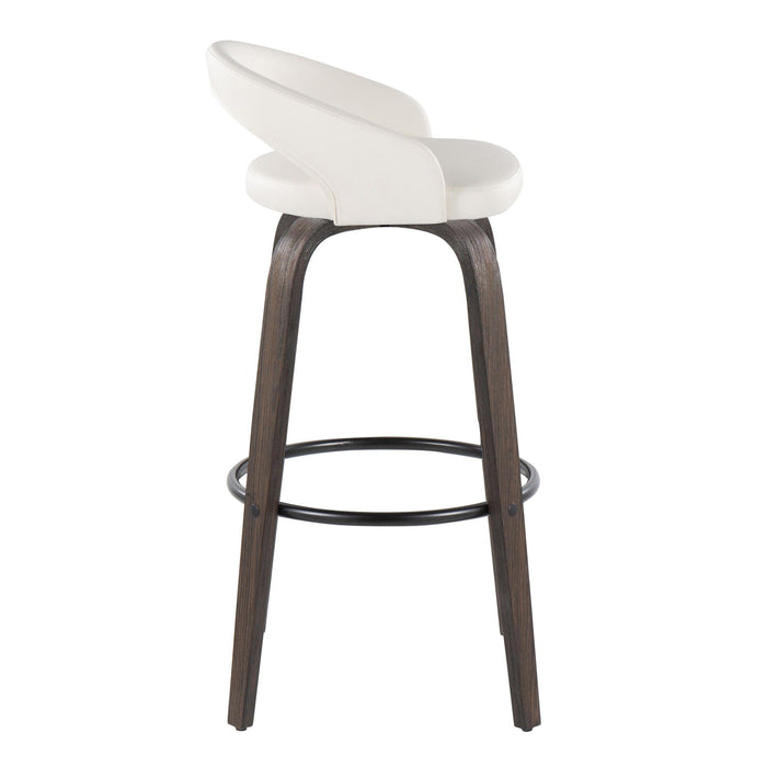 Grotto - Upholstered Fixed-Height Barstool (Set of 2) - Walnut Glazed Wood, White Faux Leather, Black Metal