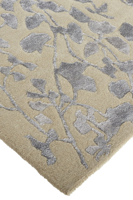 8' x 10' Wool Floral Tufted Handmade Area Rug - Tan Silver And Gray