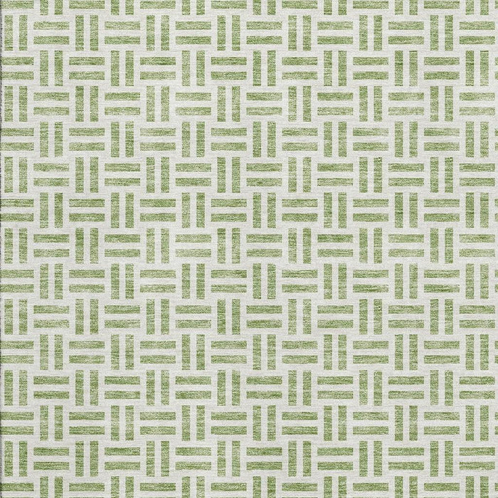 10' X 14' Geometric Washable Area Rug With UV Protection (677213) - Artichoke Green / Ivory
