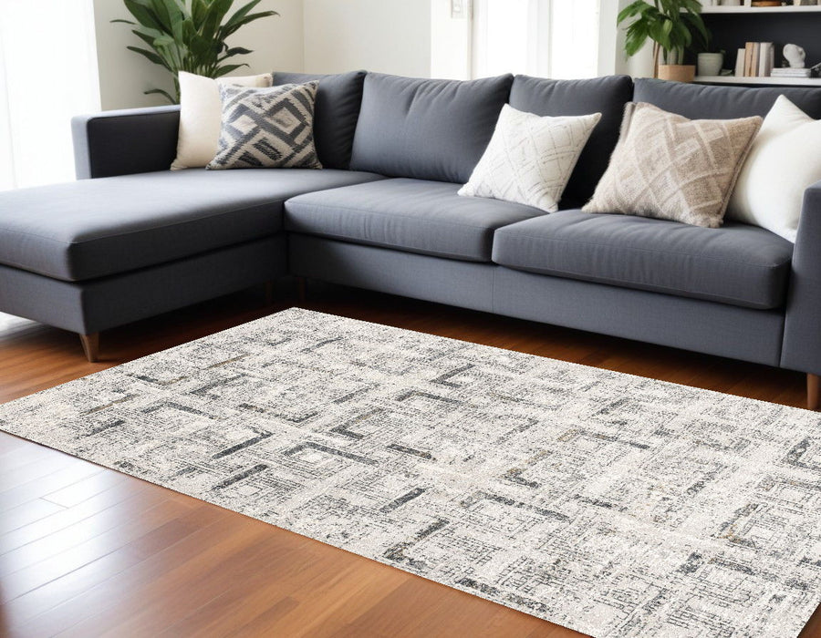 8' x 11' Abstract Power Loom Viscose Area Rug - Gray And Ivory