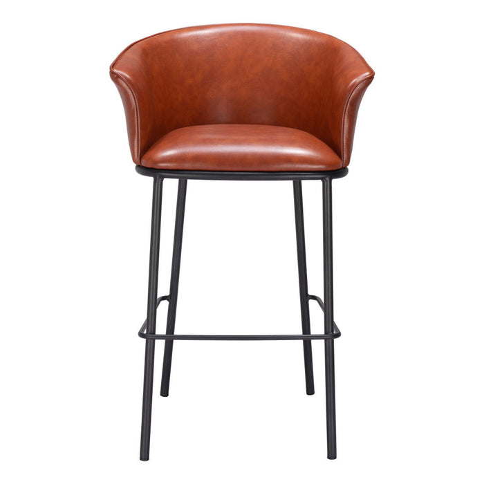 Faux Leather And Steel Bar Height Bar Chair - Brown And Black