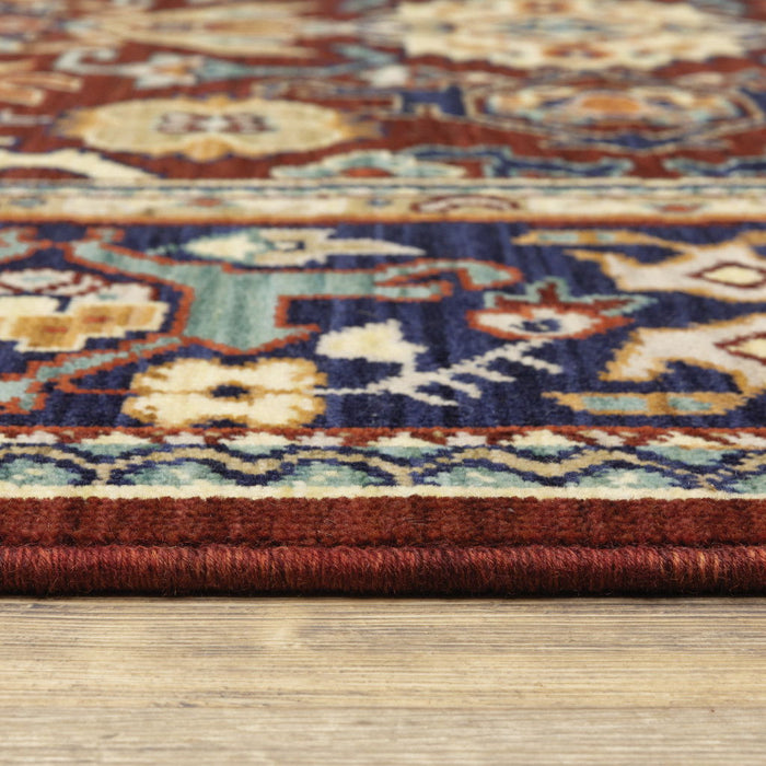 10' x 13' Oriental Power Loom Stain Resistant Area Rug With Fringe - Red Blue Orange And Beige