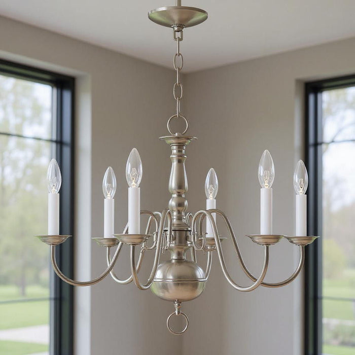 18" Six-Light Dimmable Chandelier With Shades - Nickel