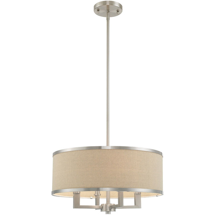 Four-light metal chandelier with shades in nickel and ash gray, dimmable home lighting fixture by HomeRoots.