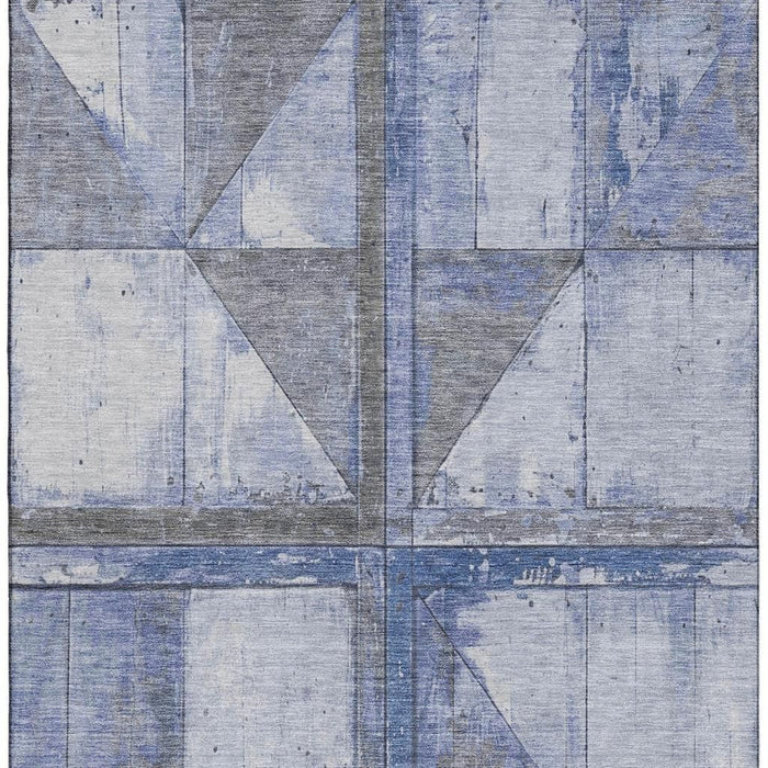 10' X 14' Geometric Washable Area Rug With UV Protection (706505) - Denim Blue / Gray