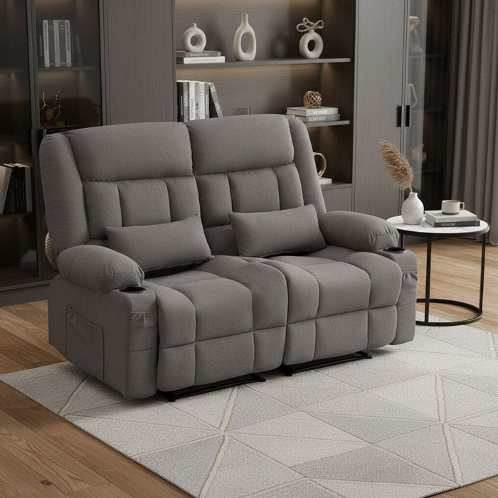 Microfiber Manual Reclining Loveseat With Storage Toss Pillows - Gray