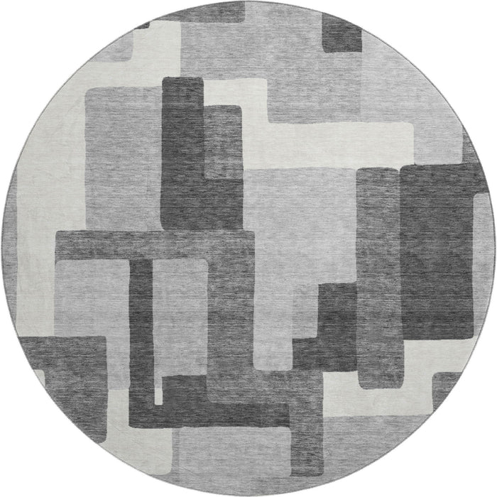 8' Abstract Geometric Washable Round Rug With UV Protection - Gray