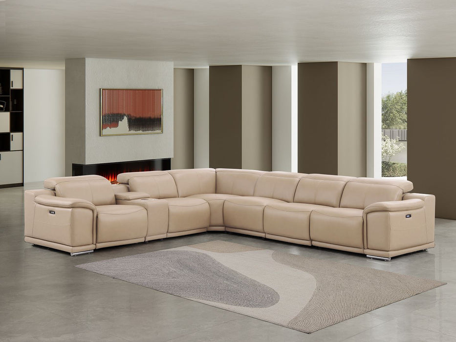 Leather Modular L Shaped 7 Piece Corner Sectional With Console - Beige