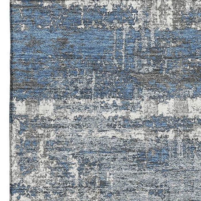 10' X 14' Geometric Washable Area Rug With UV Protection (709714) - Denim Blue / Gray / Ivory
