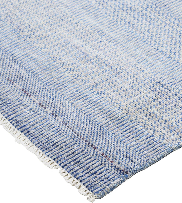 5' x 8' Wool Striped Hand Knotted Area Rug - Blue And Silver
