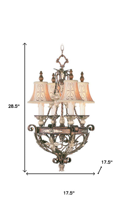 HomeRoots 29-inch bronze metal chandelier with four shades, dimmable lighting, perfect for elegant dining or living room decor
