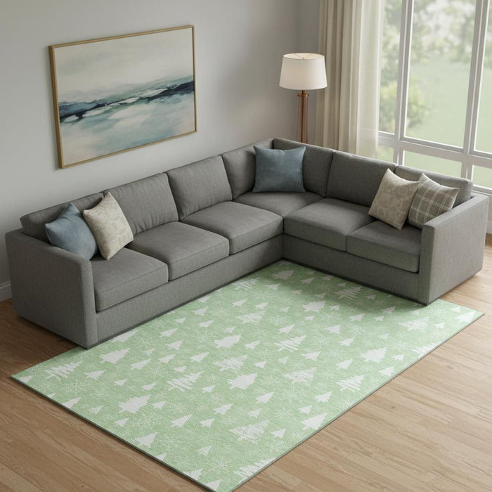 10' X 14' Abstract Geometric Washable Area Rug With UV Protection (701840) - Mint Green / Ivory