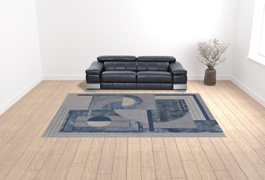 10' x 14' Wool Striped Tufted Handmade Area Rug - Blue Ivory And Gray