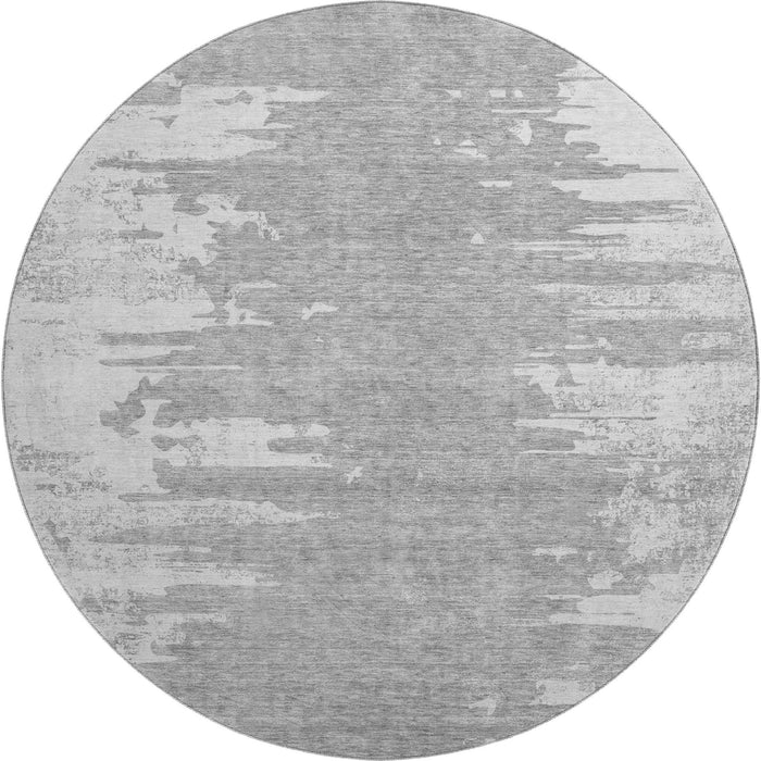 8' Abstract Washable Round Rug With UV Protection (656990) - Silver / Gray