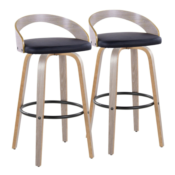 Grotto - 30" Fixed-Height Barstool With Swivel And Round Black Metal Footrest (Set of 2) - Light Gray Wood