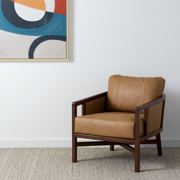 32" Transitional Genuine Leather Arm Chair - Brown