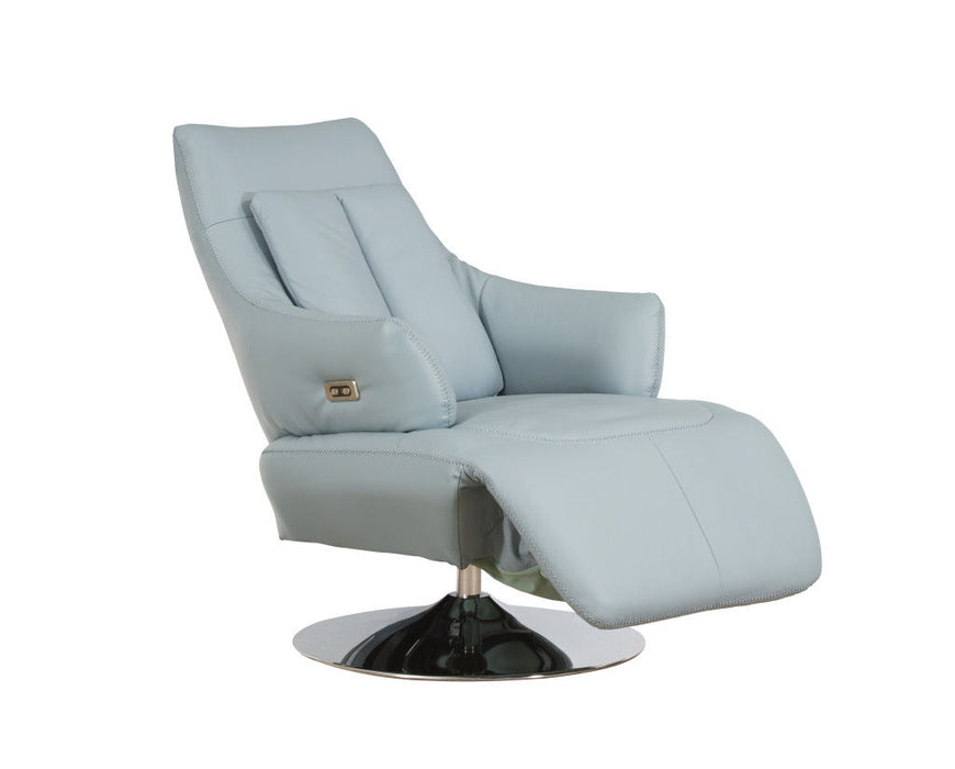 Tufted Genuine Leather Power Swivel Recliner - Light Blue
